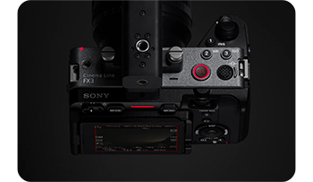 Top down view of Sony FX3 showing camera tally lights