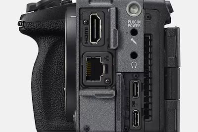 close up of the sony fx5 LAN ports