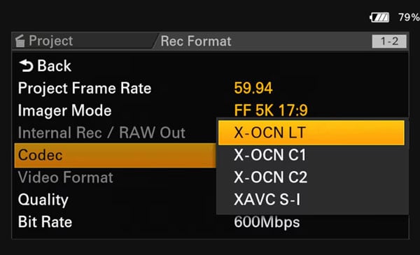 sony fx5 video recording interface