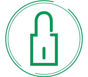 green Graphical icon of padlock in a circle