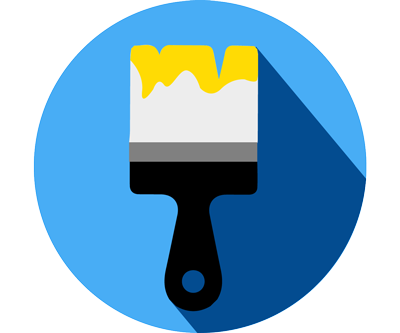 graphical icon of paintbrush on blue background circle for top-tecs customisable colour options