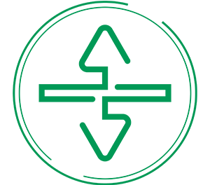 Green graphical icon for TOP-TEC height adjustable sections in a green circle