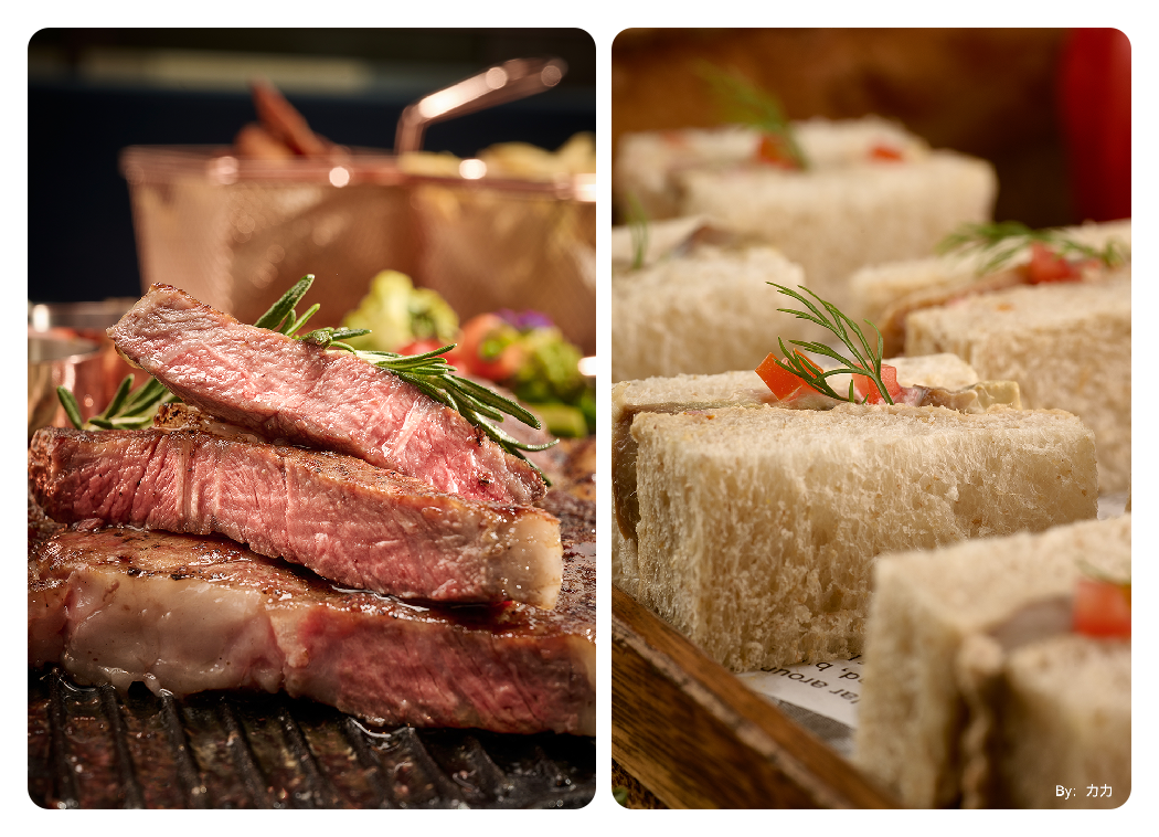 close up images of a steak and some sandwiches taken with the ttartisan macro lens