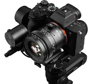 Photograph of Sony A7R with TTArtisan 50mm Tilt lens with follow focus and zhiyun crane gimbal 