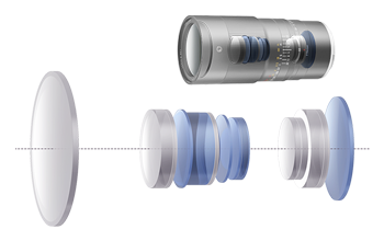 breakdown of the 100mm F2.8 Macro X2 Lens optical lens elements