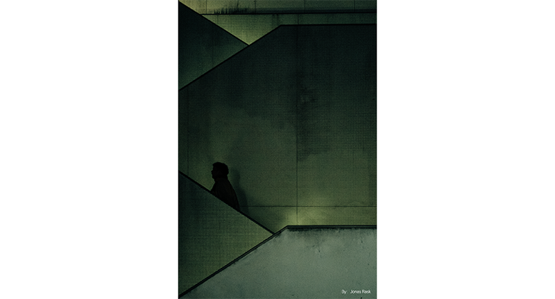 sample photograph of Brutatlist concrete staircase with person walking up left side