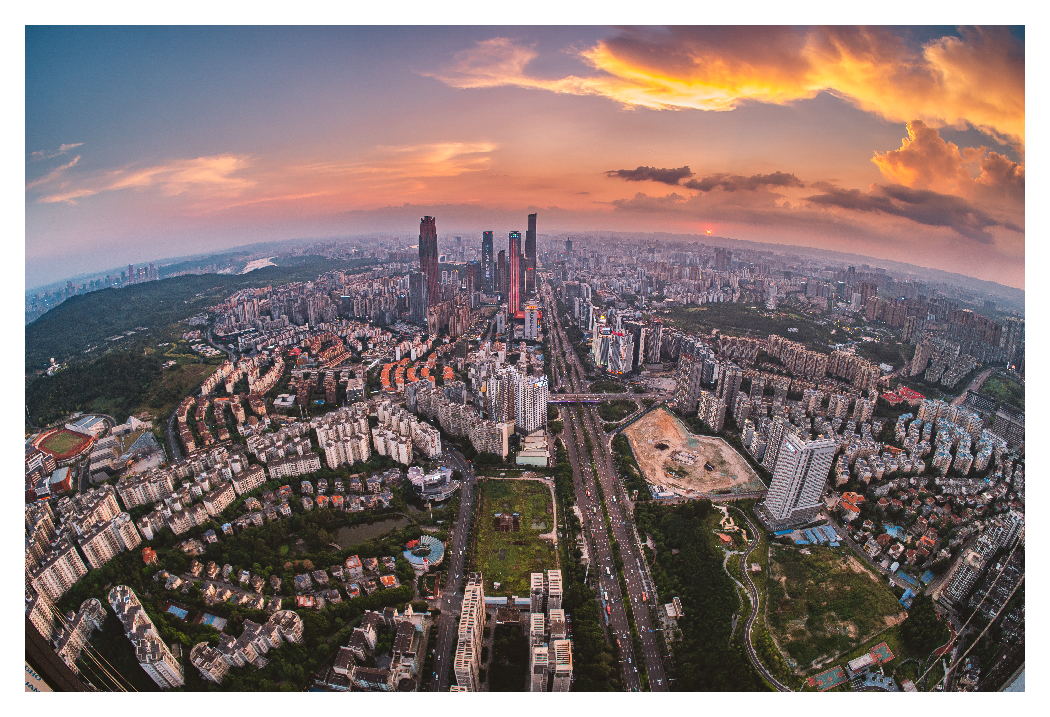 sample image of a top down view of a city taken with the ttartisan fisheye lens