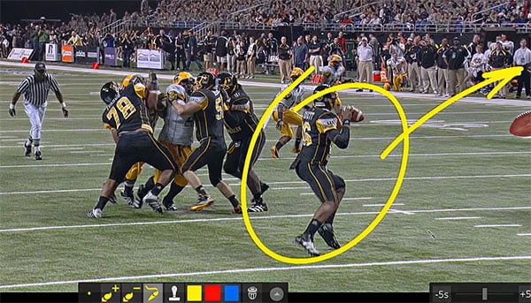 american football play with telestration annotations overlaid