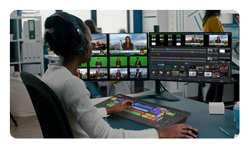 someone using the tricaster mini s in an office