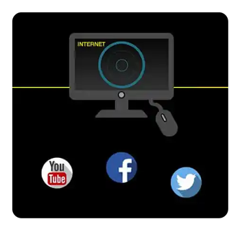 pc illutsration with facebook, youtube and x logos underneath