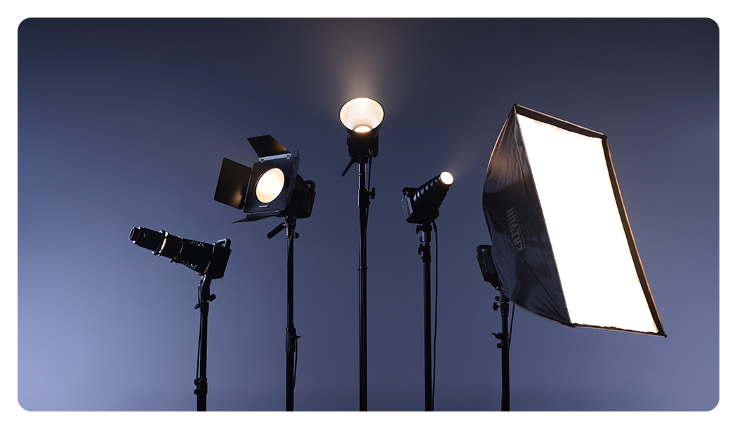 zhiyun cob led light with different accessories attached