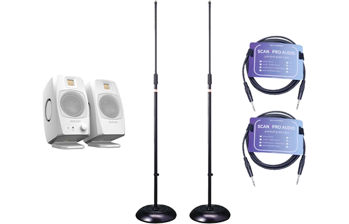 ADAM Audio - D3V (White) Monitors with Floor Stands + Cables