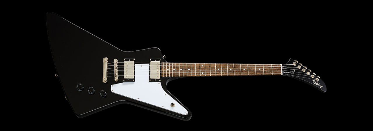 ギター Epiphone/Explorer Ebony DISC Epiphone 1958 Korina Explorer Ebony at Gear4music