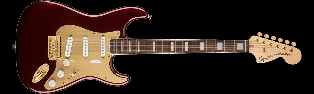 Squier 40th Anniversary Stratocaster Gold Edition (Ruby Red Metallic)