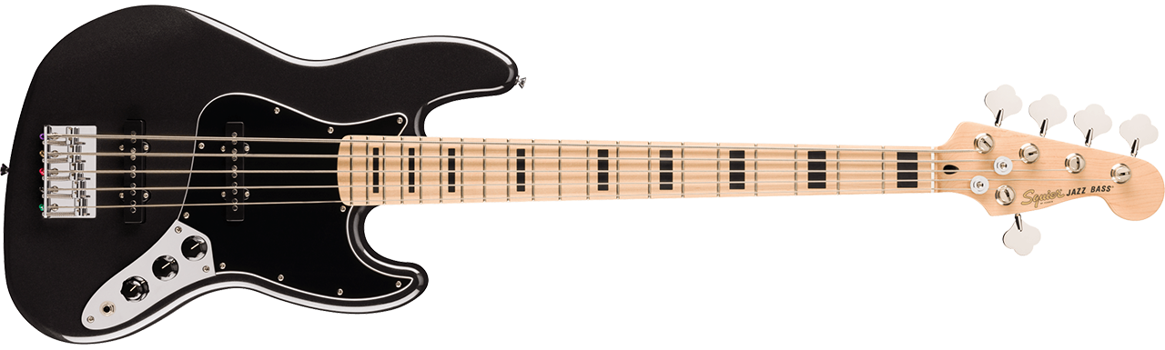 Squier Affinity Series Active Jazz Bass V, Maple Fingerboard, Black Pickguard, Black Metallic