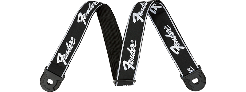 Fender Quick Grip Locking End Strap Black with White Running Logo 2 inch