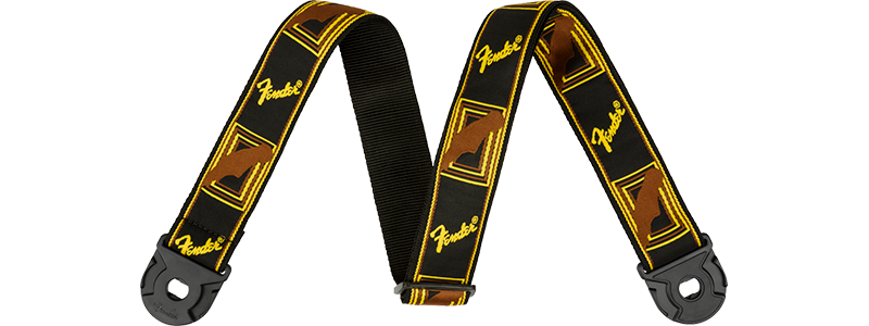 Fender Quick Grip Locking End Strap Black/Yellow & Brown Monogram 2 inch