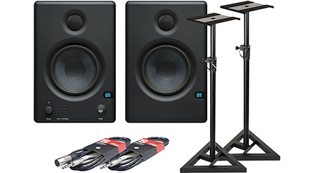 PreSonus Eris E4.5 Monitor Speakers + Adam Hall Monitor Stands + Leads  LN106414 - ERIS-E4.5