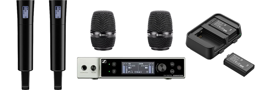 Sennheiser EW-DX SKM Receiver, Transmitter and MMD 835-1 BK Microphone Capsules and charging kit