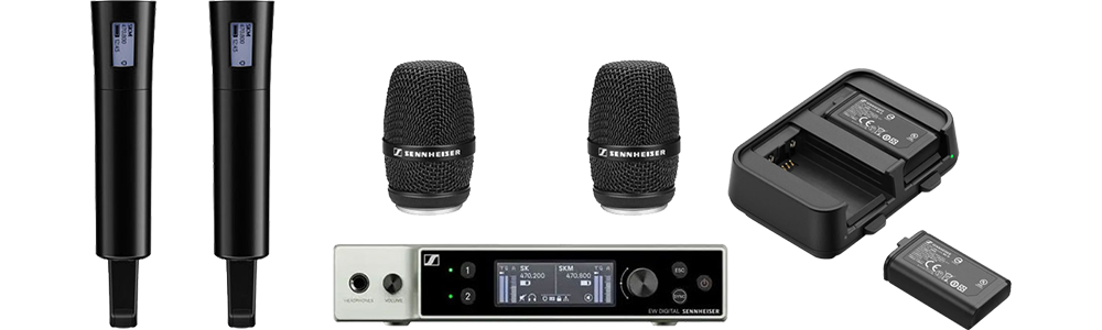 Sennheiser EW-DX SKM Receiver, Transmitter and MMK 965 Microphone Capsules and charging kit