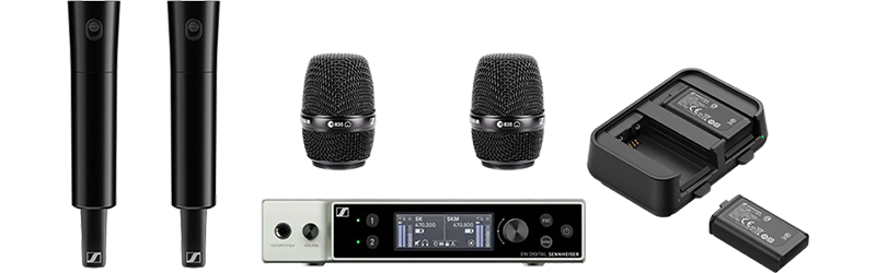 Sennheiser EW-DX EM 2  EW-DX SKM-S (S1-10) Handheld Transmitter MMD 835-1 BK Mic Capsules EWD Charge Kit and Batteries
