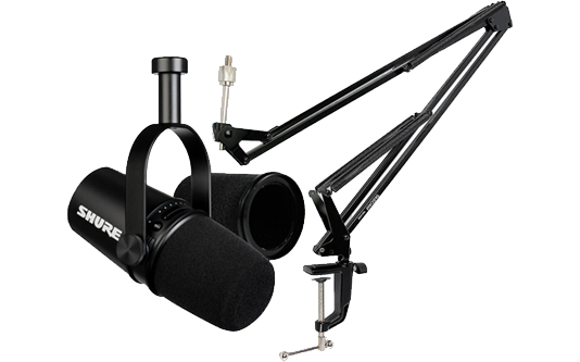 Shure MV7 Black USB Mic, RK345 Windshield & Tascam TM-AM2 Boom Arm LN114354  - MV7-K