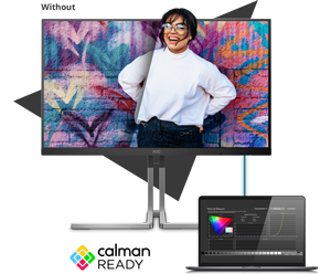 image of AOC U32U3CV Monitor with apple macbook and calman calibration software open