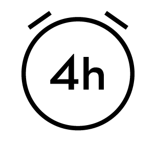 Stopwatch outline symbol with 4h text in centre