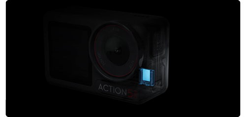 rendered image of osmo action 5 pro with highlighted USB Type-C port