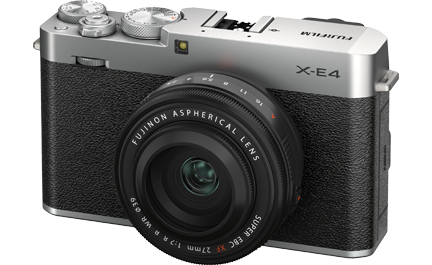 Silver Fujifilm XE4 with Fujifilm 27mm mounted 