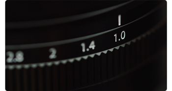 Close up image of Fujifilm XF50mm F1.0 R WR lens aperture ring showing F1.0