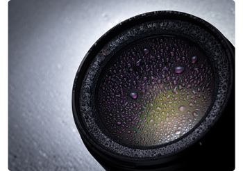 Fujifilm XF50mm F1.0 R WR lens covering in water droplets