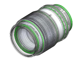 x-ray illustration of XF90mm F2.0 showing weather resistant seals highlighted in green