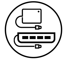 black circle icon of USB SSD and Hub