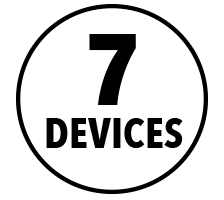 black cicle icon with 7 devices text in center