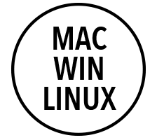 Black circle icon with Mac Windows and Linux text