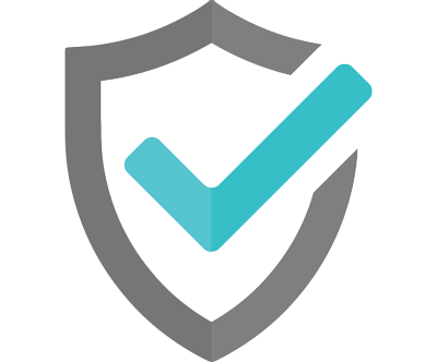 Shield outline icon with teal check mark