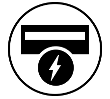 black circle icon with USB Type-A port with lightning bolt icon