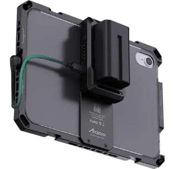 Accsoon SeeMo 4K mounted on iPad with NPF battery powering solution