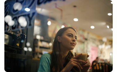 sample image of a woman in a bar taken with the canon ef 50mm