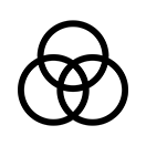 3 black line circles overlapping at the centre