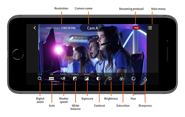 4k pov camera mobile interface