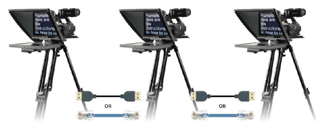 example of how to connect multiple TP-700s, Datavideo TP-700 Universal Large Screen Prompter Kit