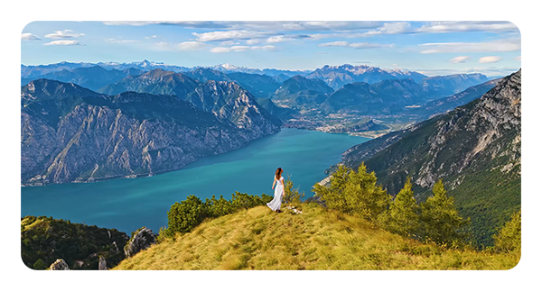 example image taken with the dji air 3s of a woman overlooking a cliff