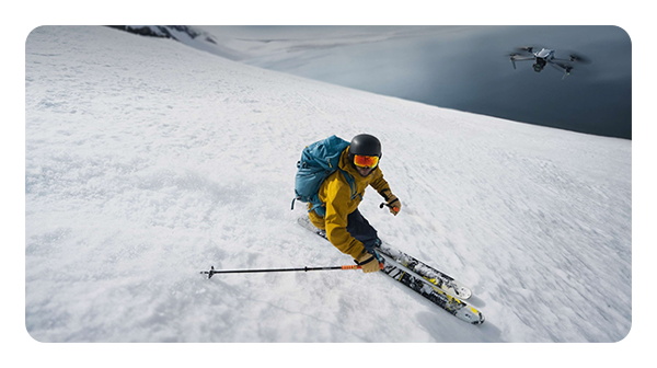 dji air 3s being used to record someone skiing