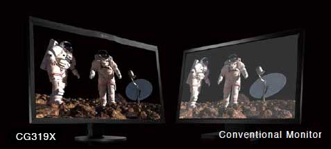 example of the true black in the eizo coloredge cg319x monitor compared to other monitors