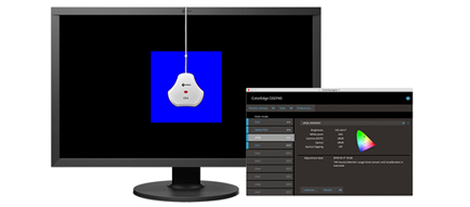 Image of Eizo CS2740 with Colour Navigator colour calibration software in operation with calibrator