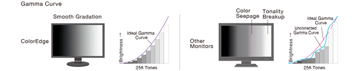 Graphic illustration of Eizo CS2740 Gamma Curve comparison versus other monitors