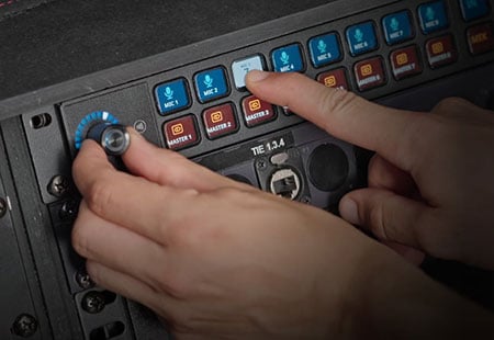 close up of someone using the elgato stream deck studio dials