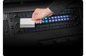 person using nfc card to authenticate with Elgato Stream Deck Studio professional broadcast panel